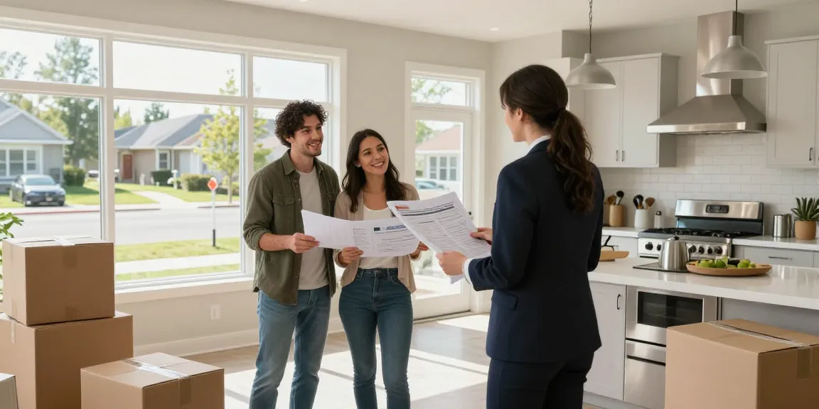 Affordable Edmonton homes - couple exploring bright open living space with real estate agent.
