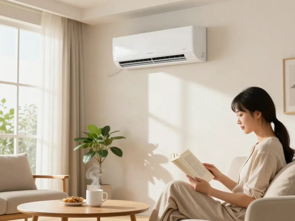 Ductless AC system providing comfort in a cozy living room environment.