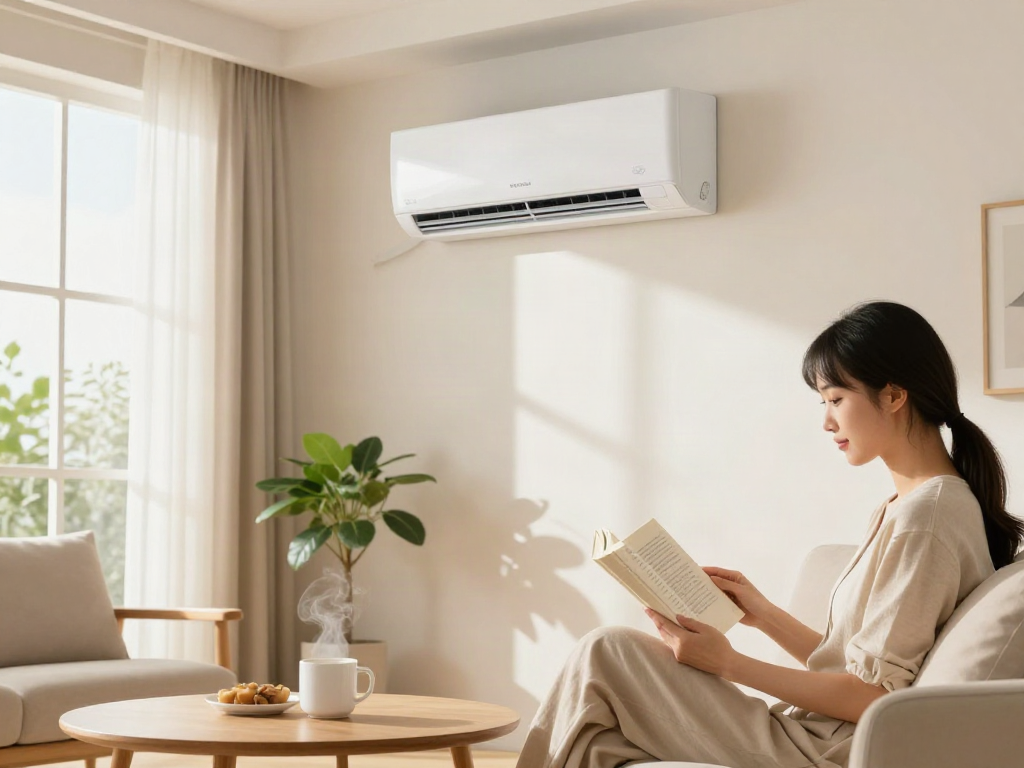 Ductless AC system providing comfort in a cozy living room environment.