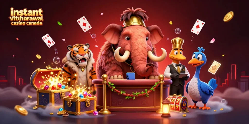 Witness the instant withdrawal casino Canada vibe with a delightful 3D scene of a mammoth bouncer, VIP saber-tooth tiger, and charming dodo doorman.